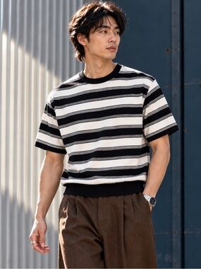 Revo Japan Black Ivory Striped Short Sleeve Sweatshirt Tee Size 2